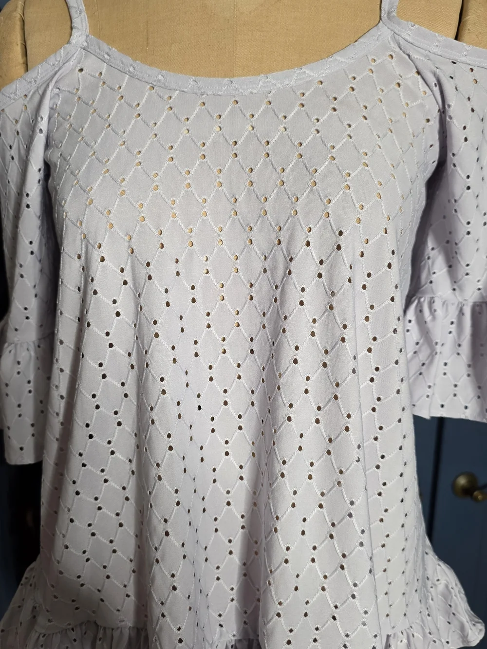Michael Kors Light Lavender Cold-Shoulder Eyelet Ruffle Camisole